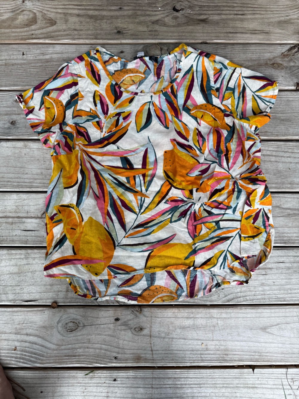 Tahari White Multicolor Tropical Short-Sleeve Blouse 1X